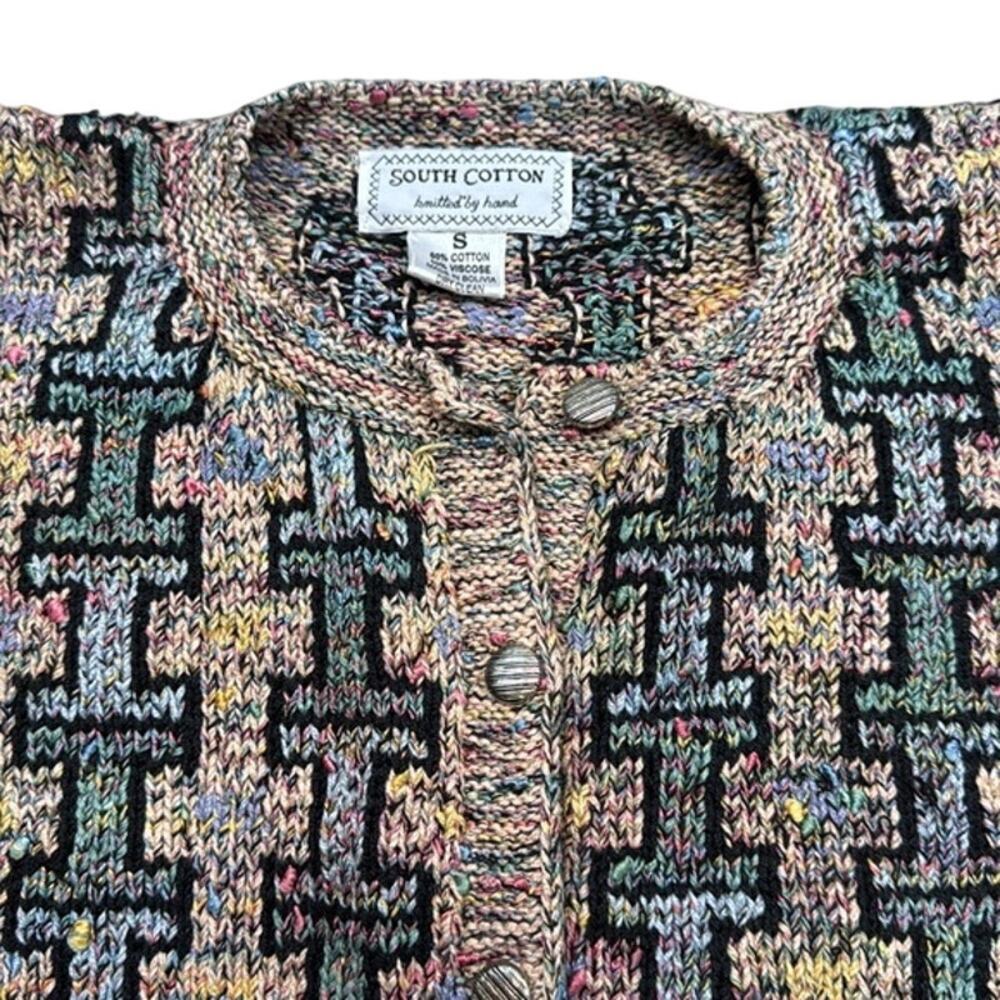 Women's South Cotton Knitted by Hand Geometric Design Cardigan Sweater Size S